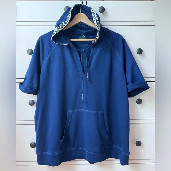 LRL Lauren Jeans‎ Women's Navy Blue Hoodie 100% cotton 1X size Lace V Neck top - Picture 13 of 17